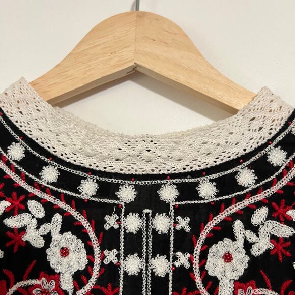 Free People Cozy On Up Embroidered Long Bubble Sleeve Top Black | M - Picture 5 of 10